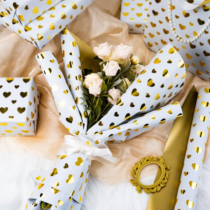 Yarcony Wedding Wrapping Paper Roll, Heart Gift Wrapping Paper, Elegant Golden Heart Design Valentines Gift Wrap for Birthday, Anniversary, Engagement, Valentine's Day, Bridal Shower(17 Inch X 33 Feet) - Image 5