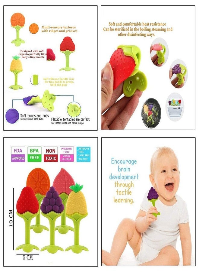 GLUN® Silicone Baby Teething, Pack of 3, Fruit Shape Toy for 0-12 Months, BPA Free Silicone Soothing Teether Soft & Safe Gum Relief Toy - Image 5