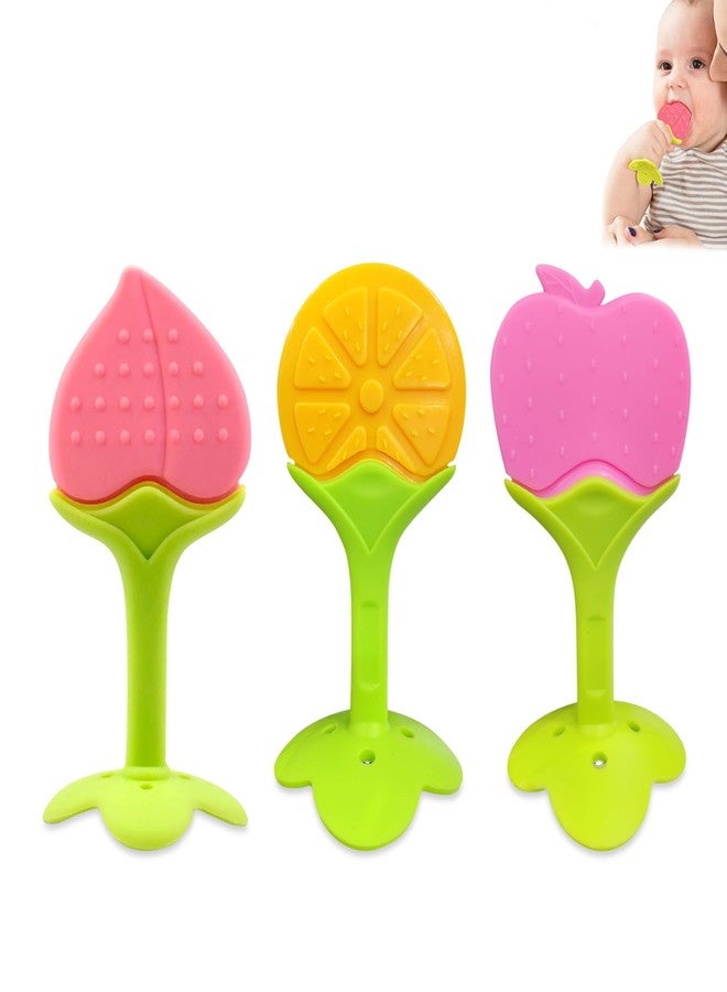 GLUN® Silicone Baby Teething, Pack of 3, Fruit Shape Toy for 0-12 Months, BPA Free Silicone Soothing Teether Soft & Safe Gum Relief Toy - Image 1