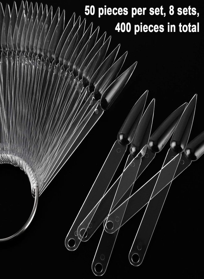Kinjoek 8 Set Total 400 Pointed Tips Clear Nail Swatches Sticks Nail Art Supplies Practice Display Board for Nail Art Polish Display and Home DIY,transparent - Image 4