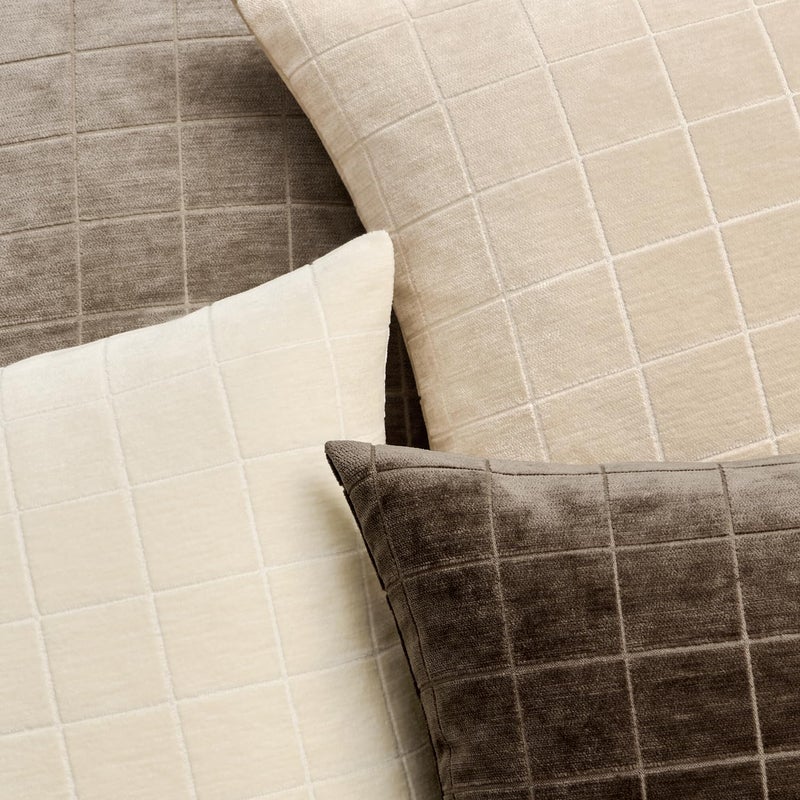 MIULEE Decorative Chenille Check Euro Shams Throw Pillow Covers Vintage Plaid Couch Pillows 24x24 Inch Set of 2 Neutral Boho Farmhouse Cushion Covers Modern Home Decor for Sofa Bed Living Room Brown - Image 2