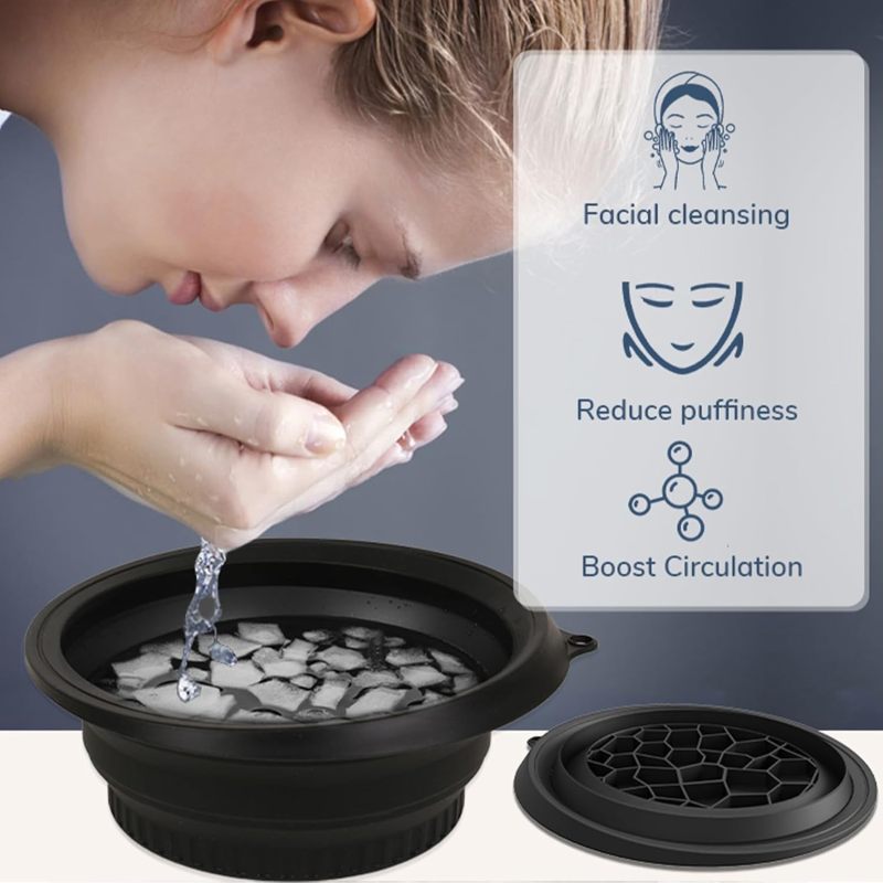 Face Ice Bowl: Black Silicone Bowl With Built-In Ice Tray - Foldable Quick Cooling Portable Bowl For Home Travel Outdoor Face Care - Image 4