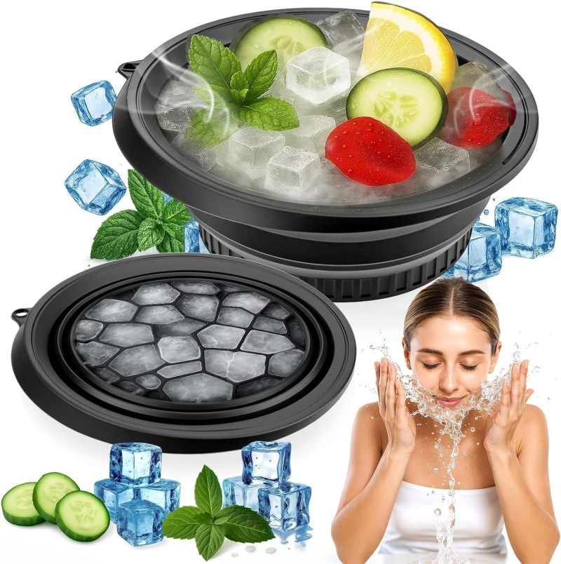 Face Ice Bowl: Black Silicone Bowl With Built-In Ice Tray - Foldable Quick Cooling Portable Bowl For Home Travel Outdoor Face Care - Image 2