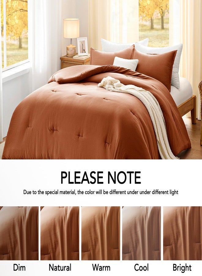Quataly Terracotta King Comforter Set - 3 Pieces Bedding Set Lightweight Quilt- Boho King Washed Microfiber Comforter - Cozy Warm Bed Set Quilt for All Season (1 Fluffy Comforter 2 Pillow Cases) - Image 5