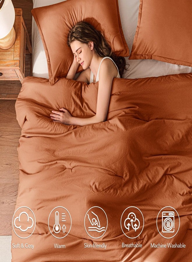 Quataly Terracotta King Comforter Set - 3 Pieces Bedding Set Lightweight Quilt- Boho King Washed Microfiber Comforter - Cozy Warm Bed Set Quilt for All Season (1 Fluffy Comforter 2 Pillow Cases) - Image 2