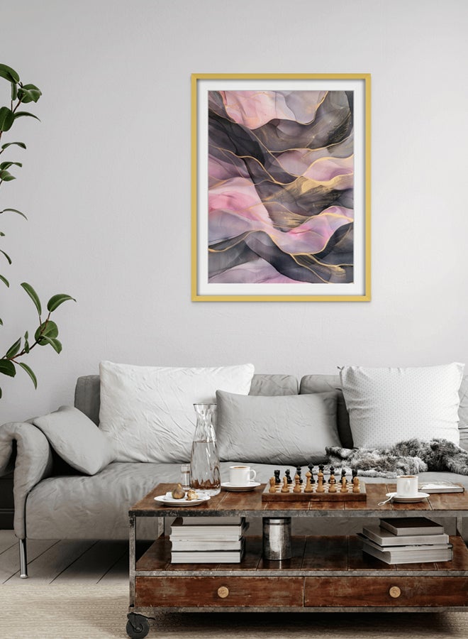 Art Decor Art Decor Pink and Grey Water Color Ink Style Abstract Art with Gold Accents Wall Art with Matboard Framed Fine Art Wall Décor for Living Room Bedroom Dining Room Office Gifting - Image 2