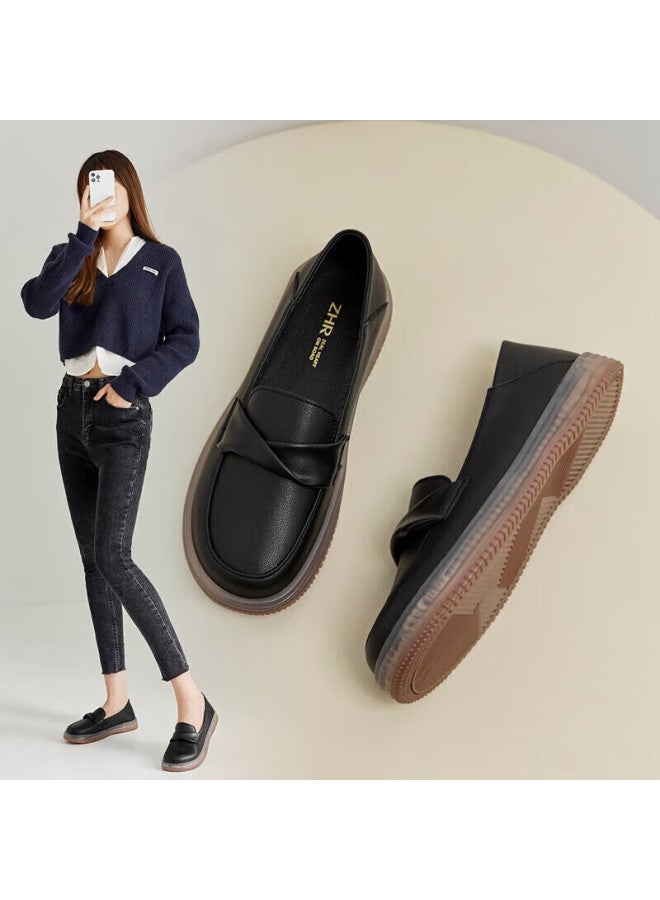 Zhr Women's Loafers, Genuine Leather, Comfortable, Soft, Two-way Wear, Casual Flats For Women, Bt17, Black, Size 39 - Image 1