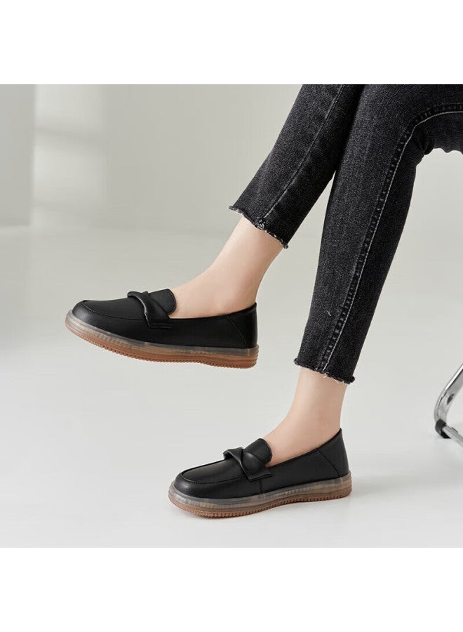 Zhr Women's Loafers, Genuine Leather, Comfortable, Soft, Two-way Wear, Casual Flats For Women, Bt17, Black, Size 39 - Image 2