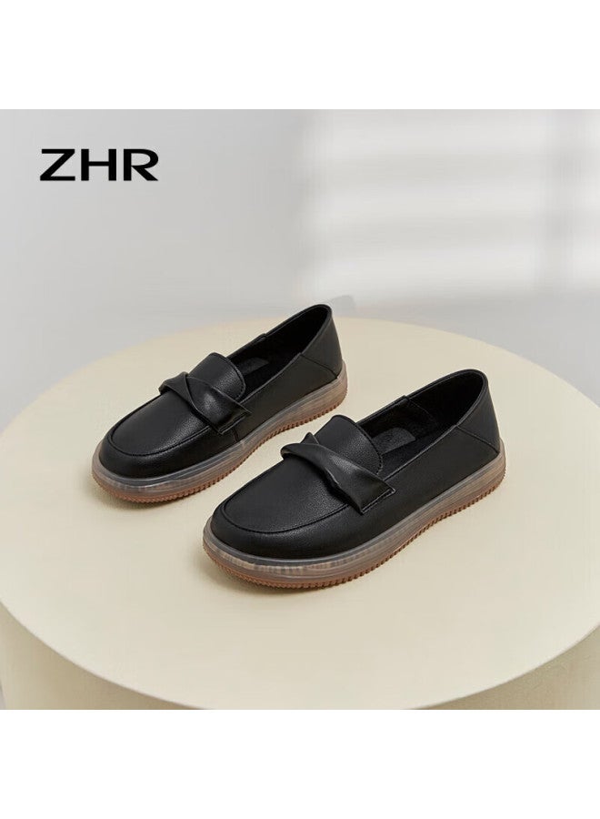 Zhr Women's Loafers, Genuine Leather, Comfortable, Soft, Two-way Wear, Casual Flats For Women, Bt17, Black, Size 39 - Image 4