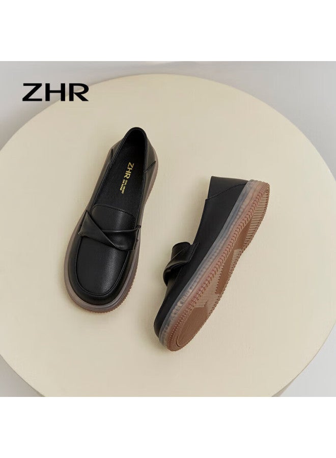 Zhr Women's Loafers, Genuine Leather, Comfortable, Soft, Two-way Wear, Casual Flats For Women, Bt17, Black, Size 39 - Image 5