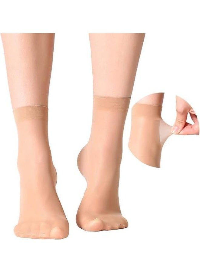 A set of 4 pairs of women's short voile socks in a plain design; the socks are made of nylon.