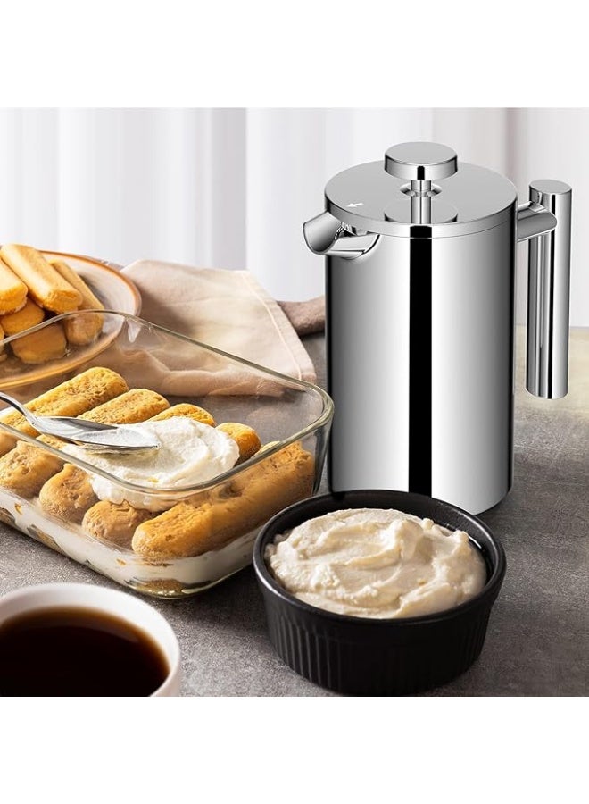 French Press Coffee Maker – Double Insulated Stainless Steel Coffee Press 350ml (3-Cup) with 3-Level Filtration System, Rust-Free & Dishwasher Safe, Espresso, Tea & Coffee Brewer (Set of 2) - Image 4