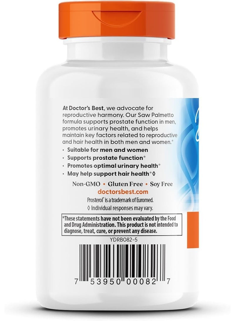 Doctor's BEST Saw Palmetto 320 mg with Prosterol® – 60 Softgels | Non‑GMO, Gluten‑Free, Vegan | Prostate, Urinary & Hair Support - Image 3