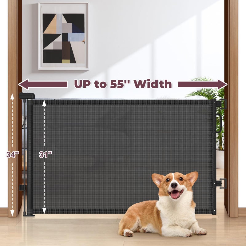 Cideny Retractable Baby Gate for Stairs, 55" Wide Mesh Dog Gate Indoor, 34" Tall Child Gate for Doorways, Hallways, Deck, Indoor Outdoor Pet Baby Safety Essentials for Home, Black - Image 2