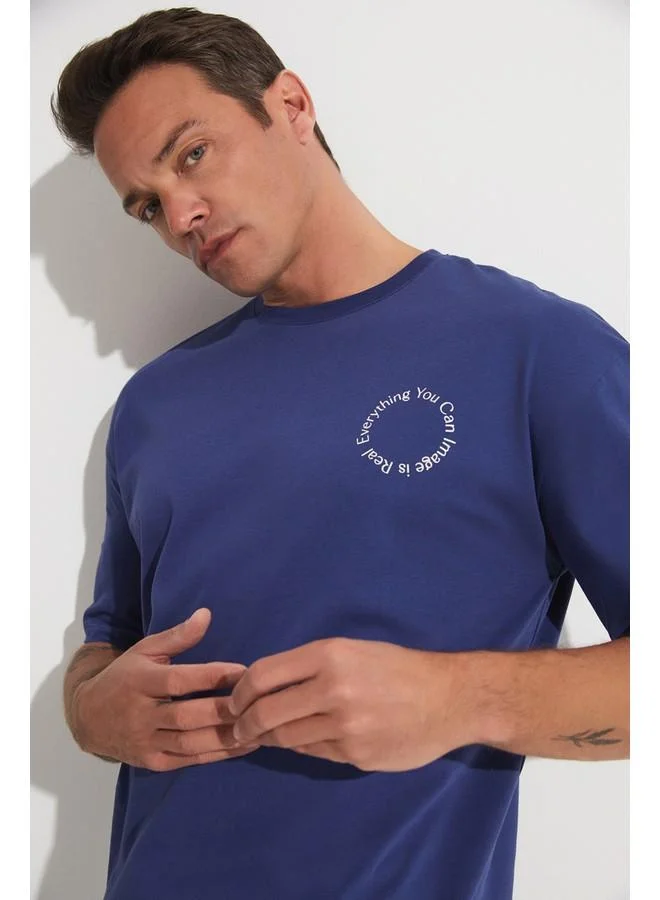 JUNE June Men Oversize Slogan Printed T-Shirt Indigo