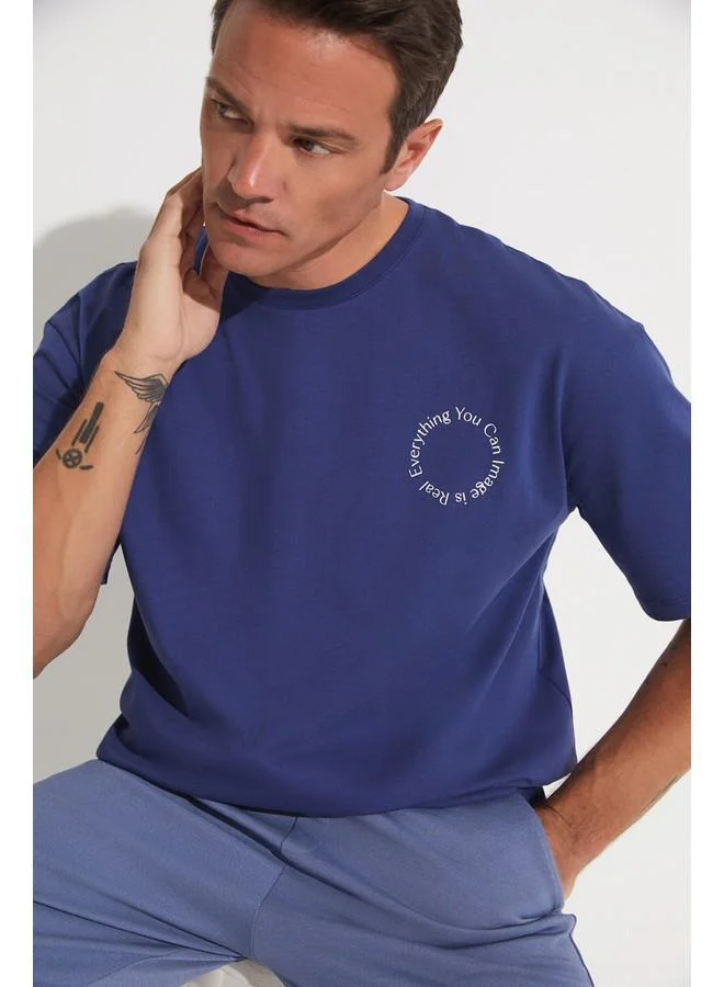JUNE June Men Oversize Slogan Printed T-Shirt Indigo