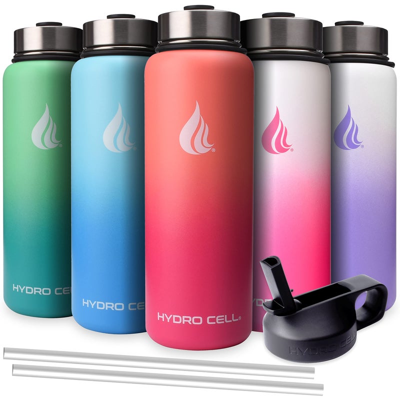 HYDRO CELL Stainless Steel Triple Insulated Water Bottle  2 Lids (64oz 40oz 32oz 24oz 18oz 14oz) Metal Vacuum Flask with Modern Leakproof Sport Straw Design for Kids and Adults (Lavender/White 40 oz) - Image 2