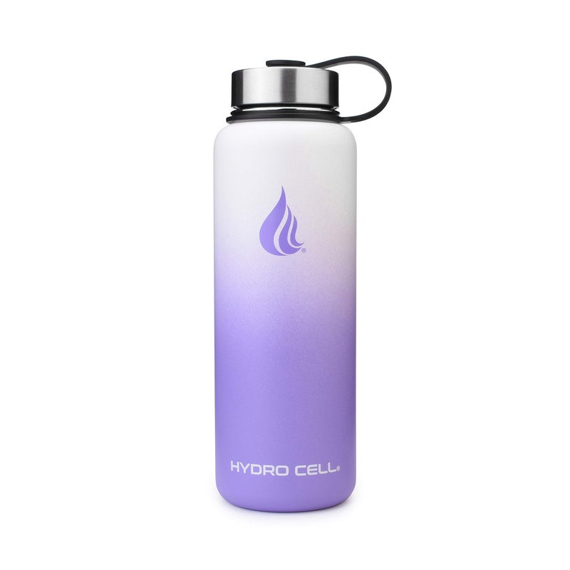 HYDRO CELL Stainless Steel Triple Insulated Water Bottle  2 Lids (64oz 40oz 32oz 24oz 18oz 14oz) Metal Vacuum Flask with Modern Leakproof Sport Straw Design for Kids and Adults (Lavender/White 40 oz) - Image 3