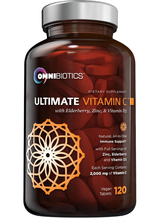 OmniBiotics Ultimate Vitamin C Supplement 2000mg with Zinc, Elderberry Extract, D3 - Image 1