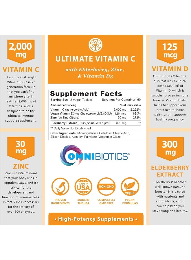 OmniBiotics Ultimate Vitamin C Supplement 2000mg with Zinc, Elderberry Extract, D3 - Image 2