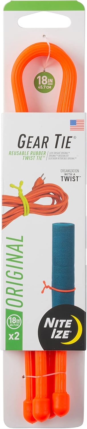 NiteIze Nite Ize GT18312R3 Original Gear Reusable Rubber 18 Inch 2Pack Bright Orange Made in The USA Twist Tie 2 Count Pack of 1 - Image 1
