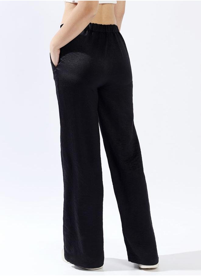 HIGH STAR - Women's Black 100% Polyester Solid Pattern Full Length Palazzo Wide Leg Trouser - Image 1