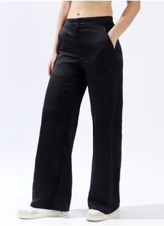 HIGH STAR Women Relaxed Loose Fit High-Rise Satin Trousers  - Image 3
