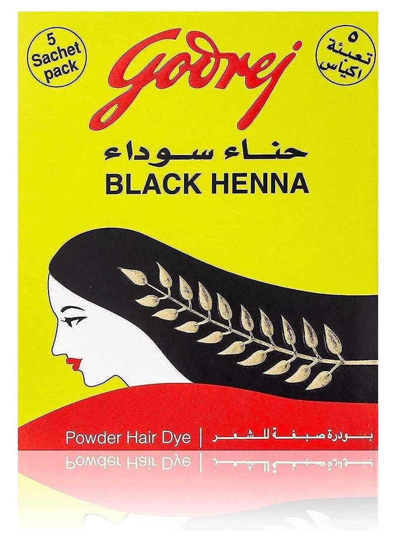Godrej Godrej Hair Color Powder Hair Dye Natural Black Henna, 15 gm (Pack of 5)  - Image 1