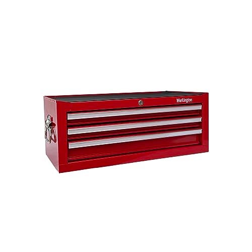 Workington Industrial 3 Drawers Portable Metal Intermediate Box, 26" Middle Tool Chest Cabinet with Ball Bearing Drawer Slides, Steel Tool Storage Box Organizer 4009 Red - Image 3
