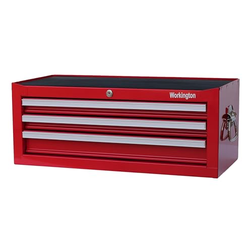 Workington Industrial 3 Drawers Portable Metal Intermediate Box, 26" Middle Tool Chest Cabinet with Ball Bearing Drawer Slides, Steel Tool Storage Box Organizer 4009 Red - Image 1