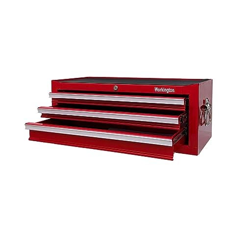 Workington Industrial 3 Drawers Portable Metal Intermediate Box, 26" Middle Tool Chest Cabinet with Ball Bearing Drawer Slides, Steel Tool Storage Box Organizer 4009 Red - Image 4