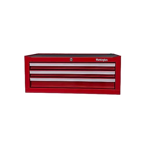 Workington Industrial 3 Drawers Portable Metal Intermediate Box, 26" Middle Tool Chest Cabinet with Ball Bearing Drawer Slides, Steel Tool Storage Box Organizer 4009 Red - Image 2