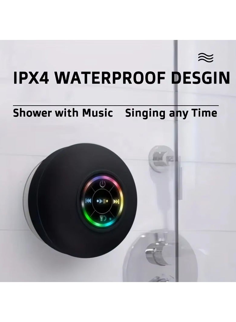 Waterproof Bluetooth Shower Speaker with Suction Cup LED Lights Mini Portable Wireless Speaker 5.0 Built-in-Mic for Bathroom Pool Kitchen & Outdoor use (Black)  - Image 3