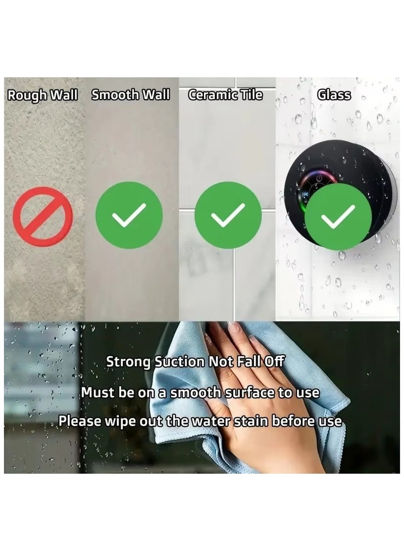 Waterproof Bluetooth Shower Speaker with Suction Cup LED Lights Mini Portable Wireless Speaker 5.0 Built-in-Mic for Bathroom Pool Kitchen & Outdoor use (Black)  - Image 4