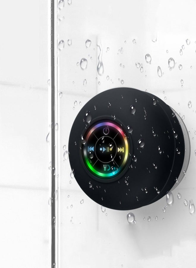 Waterproof Bluetooth Shower Speaker with Suction Cup LED Lights Mini Portable Wireless Speaker 5.0 Built-in-Mic for Bathroom Pool Kitchen & Outdoor use (Black)  - Image 1