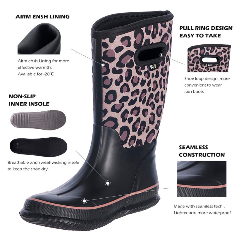 WTW Womens Mid Calf Rain Boots - Waterproof Insulated Neoprene Rubber Boots Mud Outdoor Hunting Garden Boots - Image 4