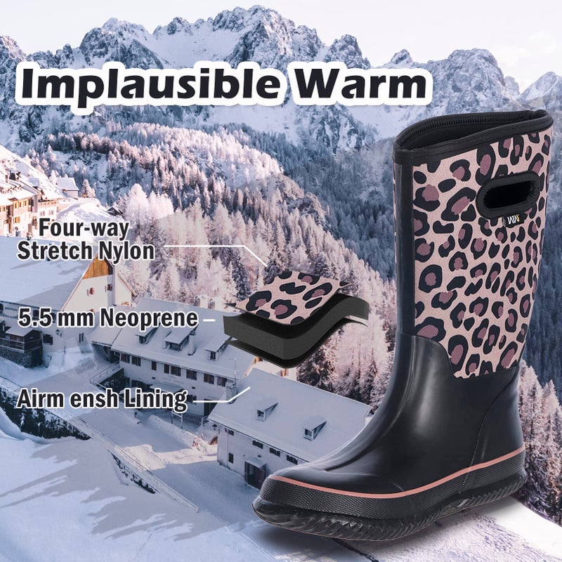 WTW Womens Mid Calf Rain Boots - Waterproof Insulated Neoprene Rubber Boots Mud Outdoor Hunting Garden Boots - Image 3