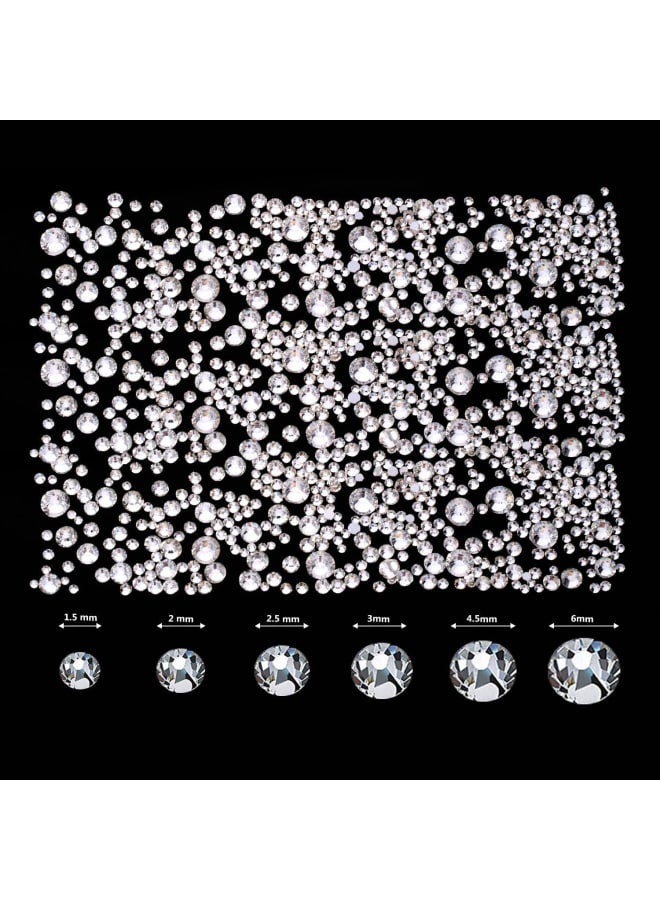 2000 Pieces Flat Back Gems Rhinestones 6 Sizes (1.5-6 Mm) Round Crystal Rhinestones with Pick up Tweezer and Rhinestones Picking Pen for Crafts Nail Clothes Shoes Bags DIY Art (Clear)  - Image 2