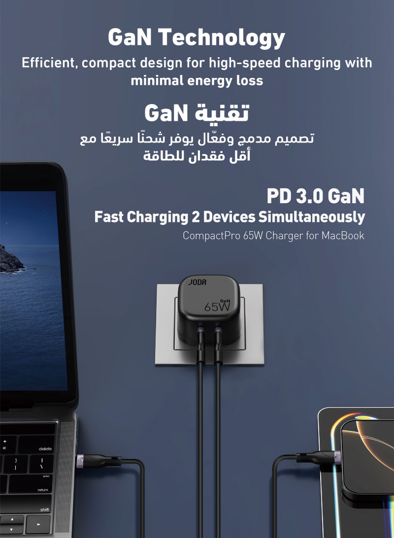 JODA VoltPod 65  65W 2-Port Type-C Wall Charger – Black 65W Fast Charger ⚡ 65W GaN Charger ⚡ JODA 2-Port Type-C Charger 🔌2-Port USB Type-C Charger 🔋65W Compact Charger 📱 65W Charger for Phones 📱⚡2-Port GaN Adapter ⚡🔋Charger for Mobile Devices 65W 📱💻 65W Charger for Mobile Phones 📱🔋 65W Fast Charging Charger ⚡💨 Charger for Smartphones 📱📲 Charger for Tablets and Smartwatches ⌚📱 JODA 65W Fast Charging Plug ⚡🔌 - Image 4