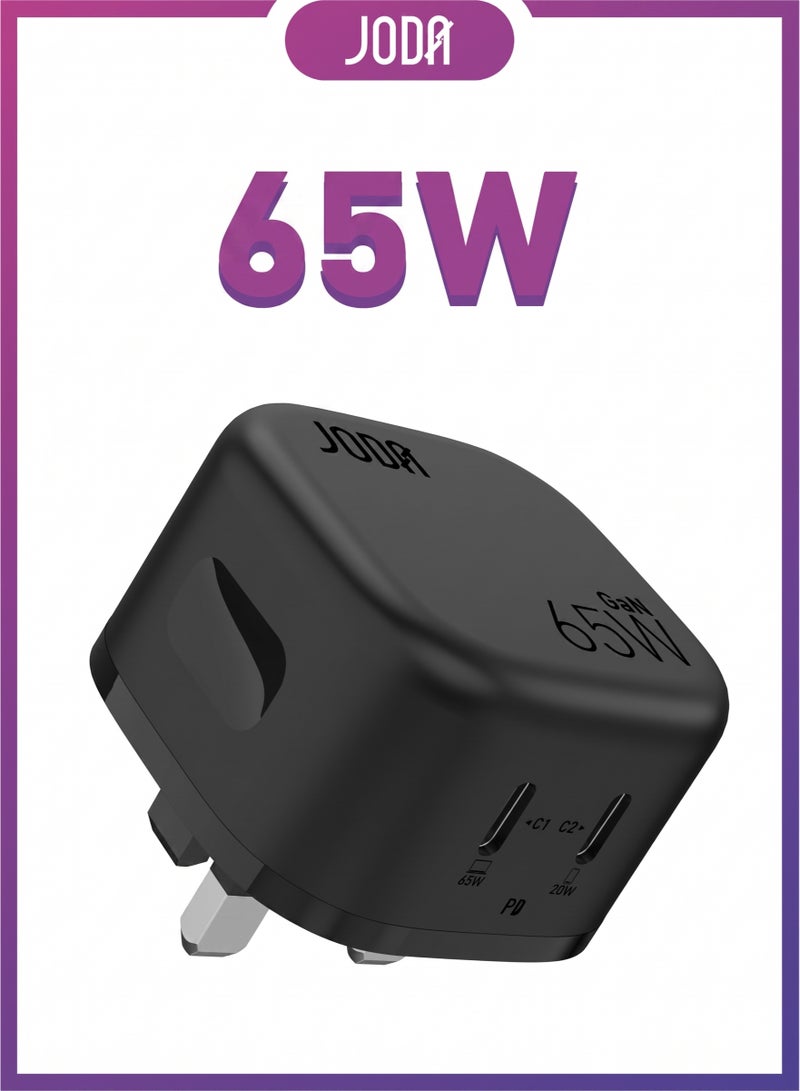 JODA VoltPod 65  65W 2-Port Type-C Wall Charger – Black 65W Fast Charger ⚡ 65W GaN Charger ⚡ JODA 2-Port Type-C Charger 🔌2-Port USB Type-C Charger 🔋65W Compact Charger 📱 65W Charger for Phones 📱⚡2-Port GaN Adapter ⚡🔋Charger for Mobile Devices 65W 📱💻 65W Charger for Mobile Phones 📱🔋 65W Fast Charging Charger ⚡💨 Charger for Smartphones 📱📲 Charger for Tablets and Smartwatches ⌚📱 JODA 65W Fast Charging Plug ⚡🔌 - Image 1