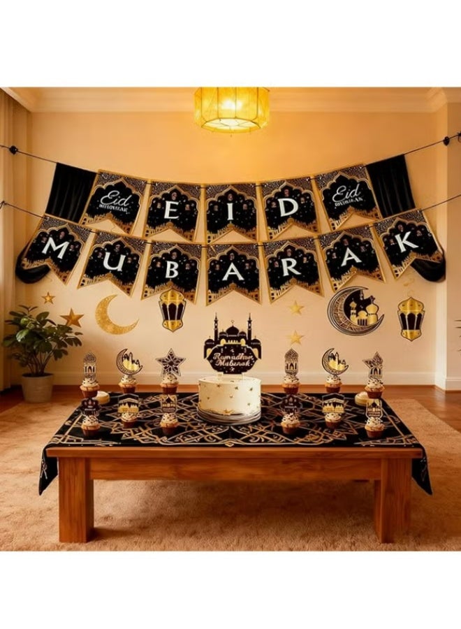 ٢٠ قطعة من لافتات عيد مبارك، زينة رمضان كريم، شرائط معلقة جاهزة مع هلال ونجوم، محراب، قبلة، جدار، مئذنة، ديكور احتفالي للمسلمين - Image 3