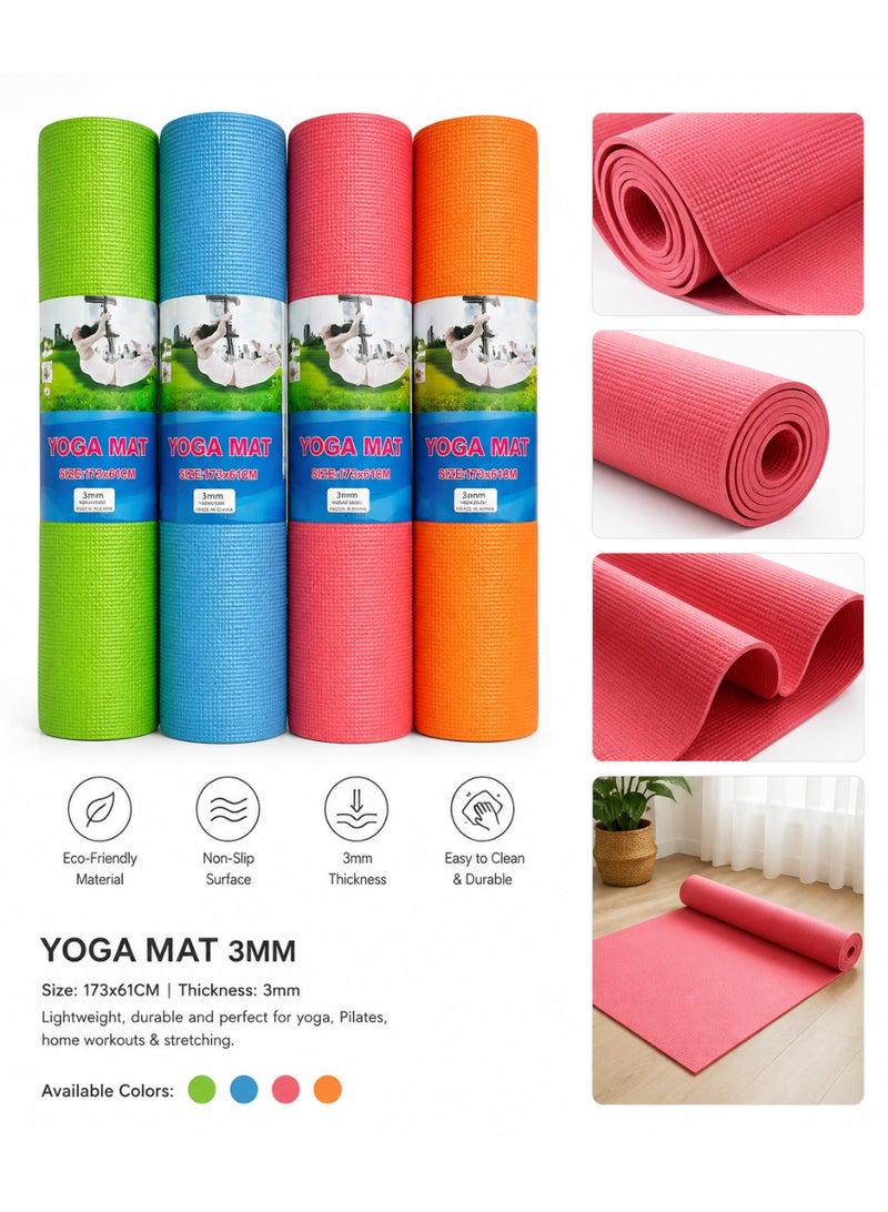 3mm Non-Slip Yoga Mat, 173 x 61 cm, for Exercise, Pilates, and Home Workouts - Image 3