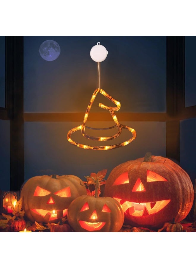Yakiter Halloween Window Lights With Suction Cup, LED Battery Operated Witch Hats Lights for Party Home Wall Decorations - Image 1
