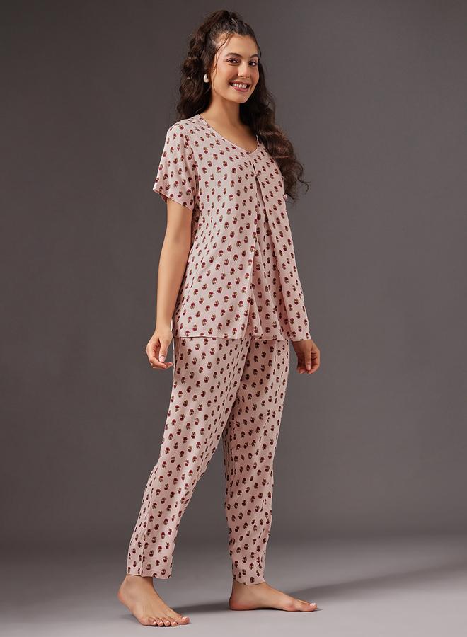 كلوفيا طقم بلوزة رضاعة بطبعة زهور وبنطال بيجاما - Image 4