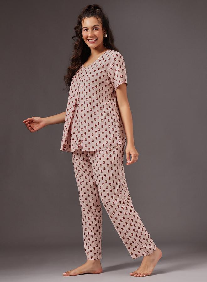 كلوفيا طقم بلوزة رضاعة بطبعة زهور وبنطال بيجاما - Image 3