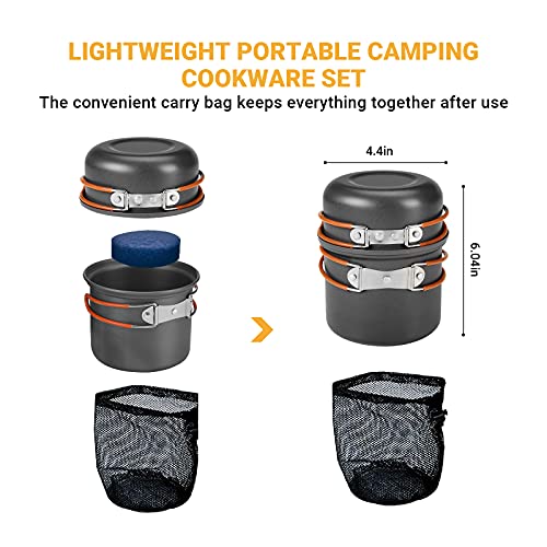 Bulin Camping Cookware Mess Kit, Nonstick Backpacking Cooking Set, Outdoor Cook Gear for Family Hiking, Picnic, Black, 3PC - Image 3