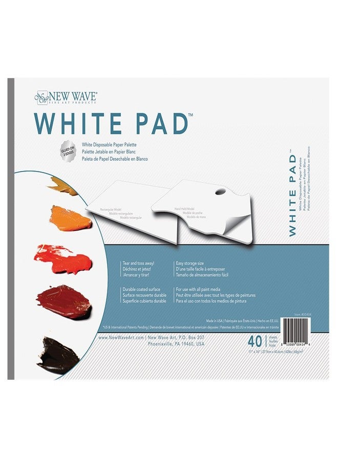 New Wave White Pad® | Rectangular Paper Palette, 11"x16" Inches, Disposable Paint Palette, 40 Sheets, Glue-Bound, Bleed-Proof Artist Mixing Palette, For Use With All Art Media
