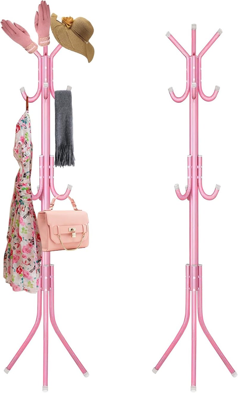 Swpeet 1 Pack 68'' Coat Rack, Freestanding Hat Rack, Clothing Rack, Metal Coat Tree Stand Kit Contains 11 Hook 2 Tube 22 Pipe Sleeve 22 Screw 22 Gasket 1 Pipe Plug 1 Hex Wrench for Jacket, Bag, Pink - Image 1