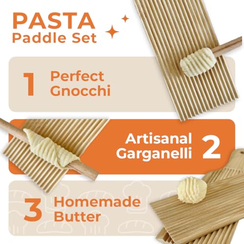 KneadEat Gnocchi Board and Garganelli Maker Set - Bamboo Pasta Board for Homemade Cavatelli, Includes Pasta Roller, Paddles, and Dough Cutter for Italian Cooking - Image 5