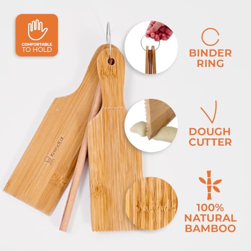 KneadEat Gnocchi Board and Garganelli Maker Set - Bamboo Pasta Board for Homemade Cavatelli, Includes Pasta Roller, Paddles, and Dough Cutter for Italian Cooking - Image 3